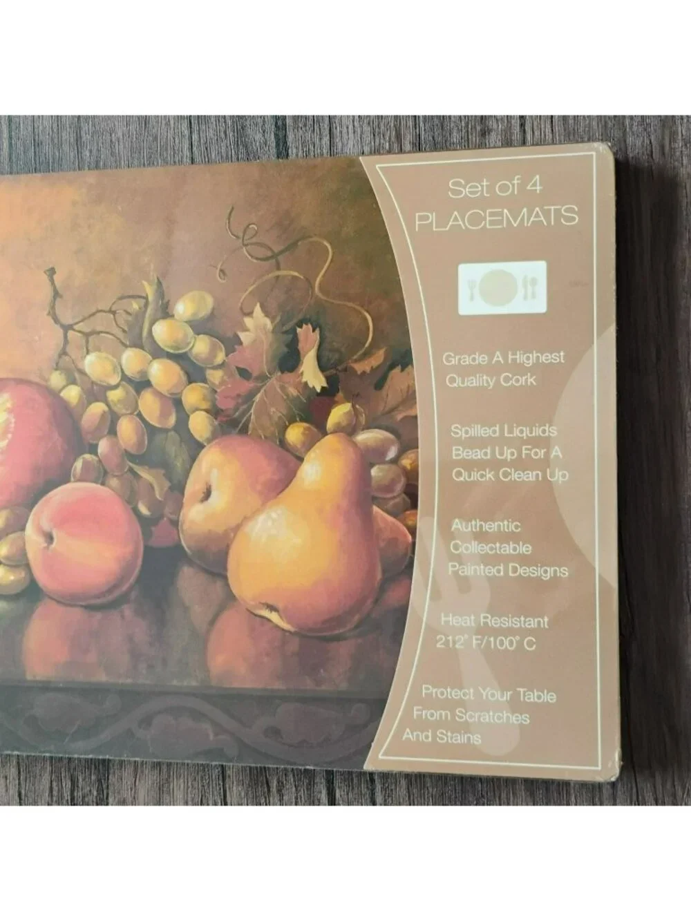 Set Of 4 Cork Placemats With Fruit Design Heat Resistant NEW